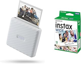 instax Link Wide Impresora para teléfonos, Color Blanco Ceniza. & Fujifilm Wide - Película fotográfica instantánea de Gran Formato (10 Hojas), Blanco