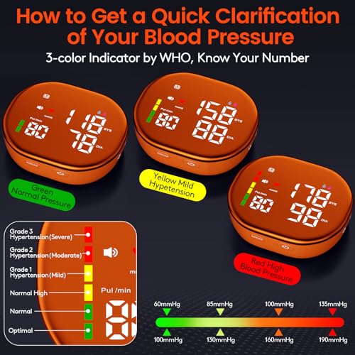 Image of Double love Wrist Blood Pressure Monitor for Home Use - Orange | Upgraded Large LED Screen, Dual User 240 Memories with Carrying Case, Voice Broadcast, Adjustable bp Cuff (5.3-7.6 inches)