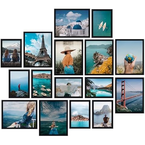 Giftgarden Black Picture Frames 16 Pack for Two Sizes Photos, 8pcs 8x10 and 8pcs 5x7, Multi Gallery Wall Frame Collage or Tabletop Display Cover