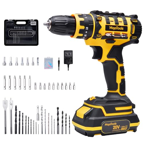 MoJoTools Taladro con batería y cargador (amarillo)