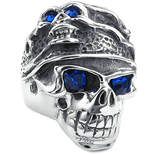 Bague punk gothique homme anneau acier inoxydable bleu tribal