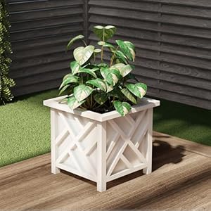 Lattice design planter box 1475 inch square decorative outdoor flower or plant pot front porch patio and garden decor by pure garden white  urban country home decor