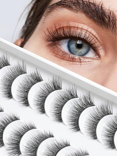 False Eyelashes Cat Eye Lashes Wispy 15mm Strip Eyelashes Thin Band Natural Lashes Fluffy Eyelashes Siligli Lashes Pack Fake Lashes 3D Volume Curly Eyelash 10 Pair