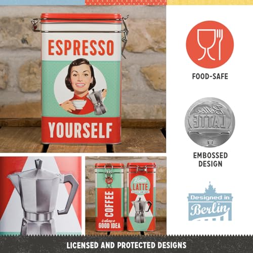 Nostalgic-Art Retro Kaffeedose, 1,3 l, Espresso Yourself – Geschenk-Idee für Nostalgie-Fans, Blech-Dose mit Aromadeckel, Vintage Design