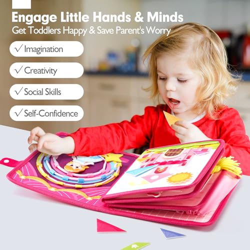 Image of hahaland Princess Busy Book Toddlers 3-5, Dress up Pretend Play Makeup Toys | 3 Year Old Girl Gifts, Toddler Airplane Car Seat Travel Toy Quiet Felt Activity Busy Board for Girls