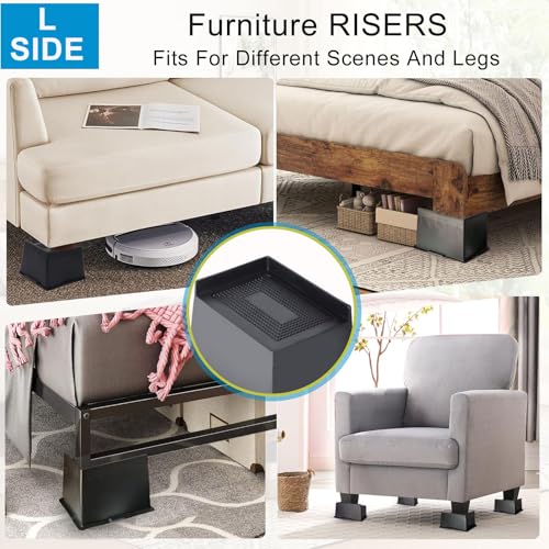 EGTTGIN Bed Risers 2 inch, 3 inch, 4 inch, 5 inch, 6 inch Heavy Duty, Oversized Furniture Riser for Couch Sofa Table Desk Chair Recliner Leg Frame Dorm, Support up to 6000 Lbs (Black 5 inch, 8 Pack) by EGTTGIN - Used condition - Image 3