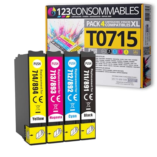 123CONSOMMABLES - T0715 - Pack pour Epson T0715 T0711 T0712 T713 T0714 - Cartouches Compatible avec...