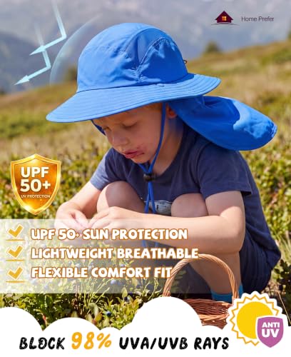 Image of Home Prefer UPF 50+ Boys Sun Hat with Neck Flap Wide Brim Summer Beach Bucket Hat for Boys Girls Toddler Kids Safari Hat