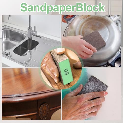 Image of Romeda 8-Pack Sandpaper Block, 80 Grits Washable and Reusable Handmade Sanding Sponge, Drywall Sandpaper Blocks for Wooden Drywall Sheetrock and Metal Glazing