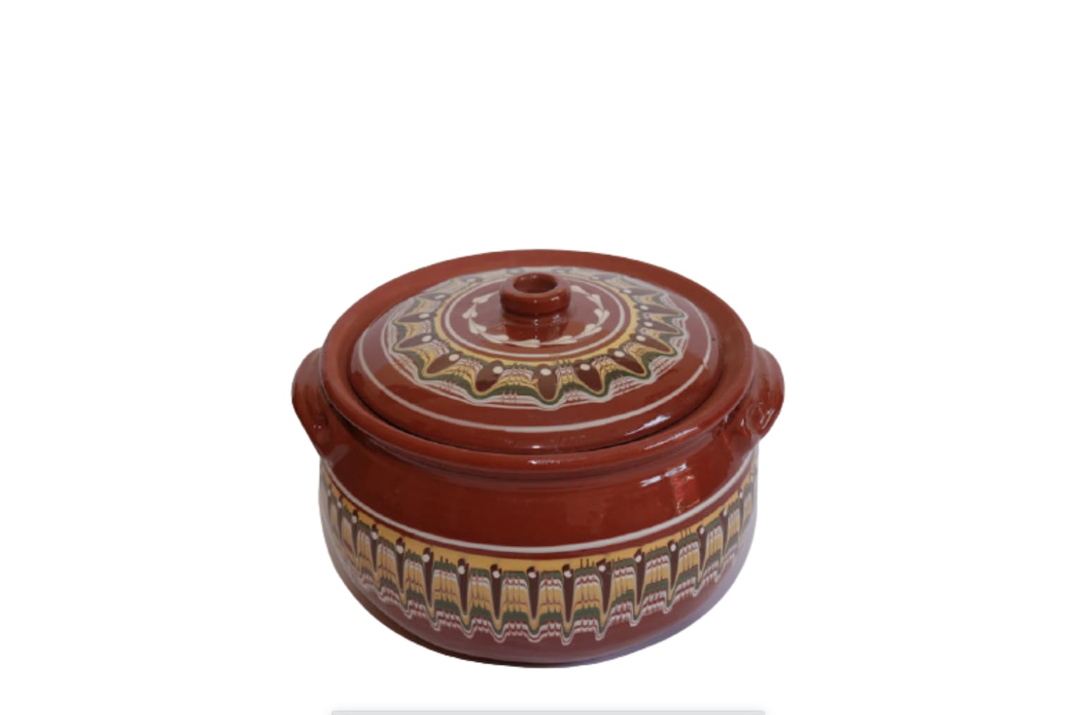 Tradizionale pentola Troyan fatta a mano in argilla con coperchio, motivo decorativo, capacità 3L/5L, piatto unico in terracotta per ogni casa (3L.)