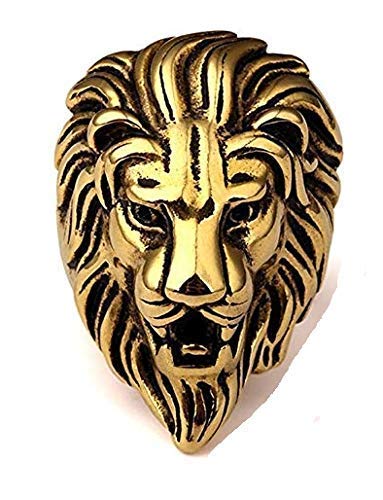 King Lion Head Ring Golden Colour for Men & Women Indian Size 16-19 Antique Style Lion Head King Fashion Bikers-image-35