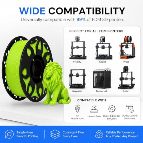 Image of FILAMONT PLA+ 3D Printer Filament 1.75mm, High Strength & Low Warp Printing Material, Dimensional Accuracy ±0.02mm, Vacuum Sealed with Desiccant, 1kg Spool (Lime Green)