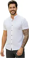 Camisa Social Masculina Manga Curta Gola Padre Elegante e Versatil Tendencia Verão e Final de Ano