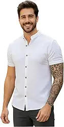Camisa Social Masculina Manga Curta Gola Padre Elegante e Versatil Tendencia Verão e Final de Ano