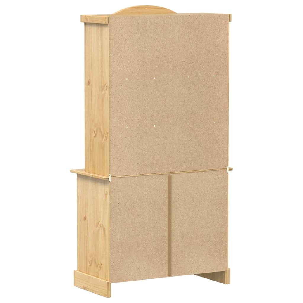 Vitrina Corona 100 x 48,5 x 179 cm, madera maciza de pino acabado en cera de miel, armario rústico con puertas de cristal, espacio de almacenamiento para colecciones, duradero, resistente