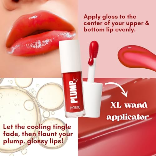 Image of JAQULINE USA PLUMPit Lip Plumper Volumizer | Adds Volume & Hydration | Lightweight, Non-Sticky Formula | Soft Peach Shade | Smooth Application - Ruby Rush 05, 3.5ml
