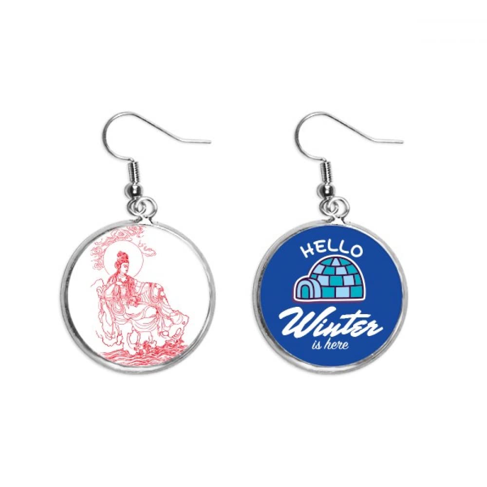 Pendientes de gota Guanyin budismo rojo con ilustración elegante 5