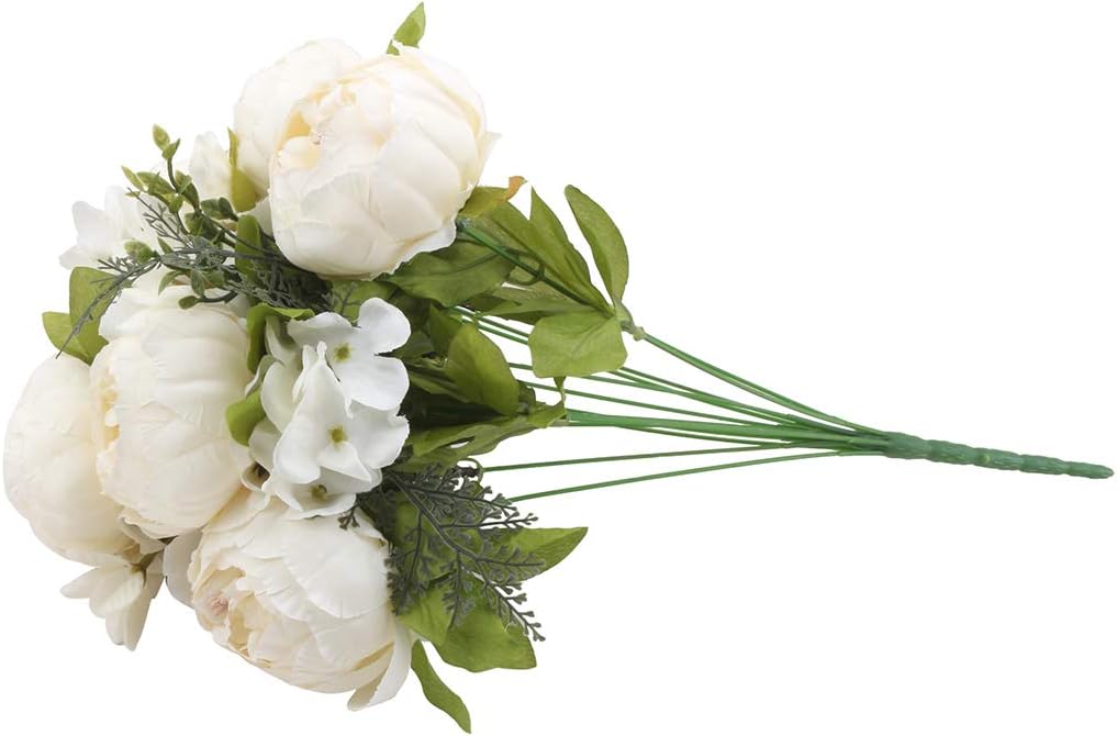 Flojery Silk Peony Bouquet Vintage Artificial Peonies Flower for Home Wedding Party Decor (1pcs, White) - Image 2