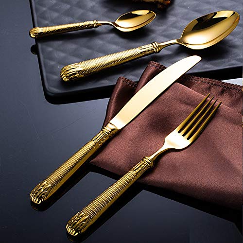 Couverts en acier inoxydable gravés luxe d'or à offrir pour un mariage