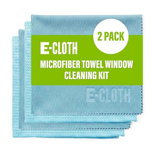 Image of E-Cloth Microfiber Window Cleaning Cloth Kit - Glass Cleaning Cloth for Windows, Mirrors, Cars, Lenses, Eyeglasses, & More, Streak Free Clean, Machine Washable Reusable Towel - Alaskan Blue (2 Kits)