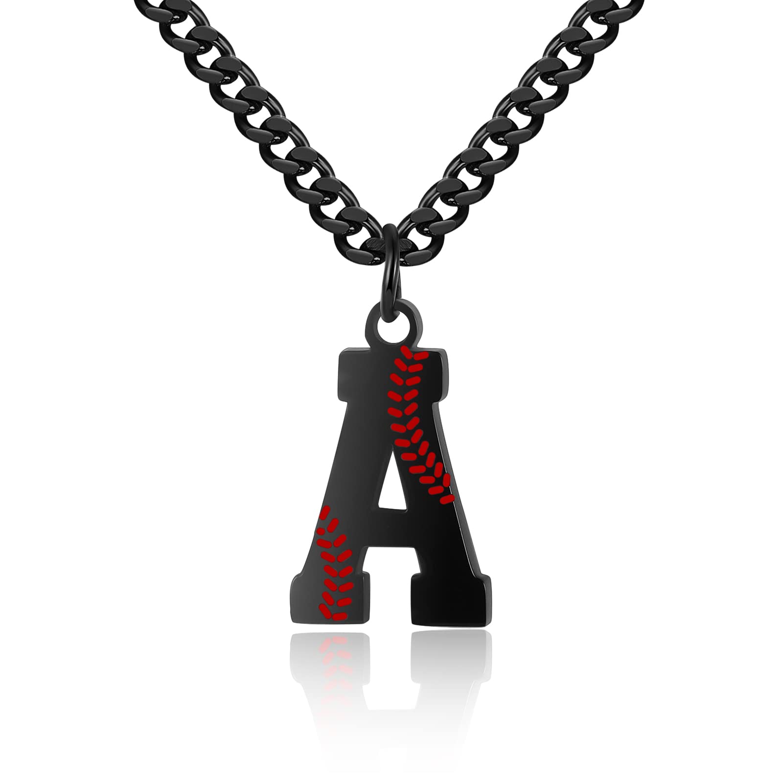 AIAINAGI Baseball Initial A-Z Letter Necklace - Men's Baseball Charm Pendant in Stainless Steel Silver Chain, 22inch Personalized Gift