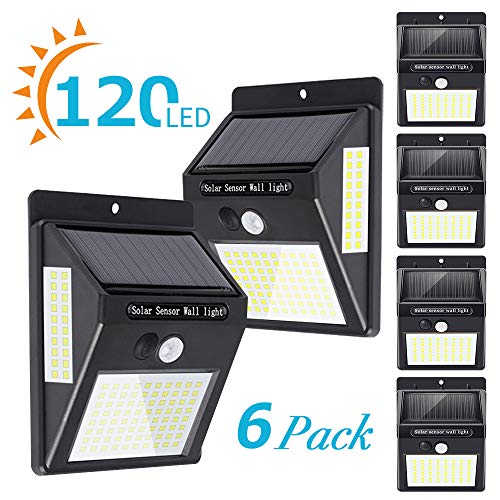 Solar Lights Outdoor[120 LED/3 Optional Modes],270°Lighting Angle Solar Motion Sensor Lights Wireless IP65