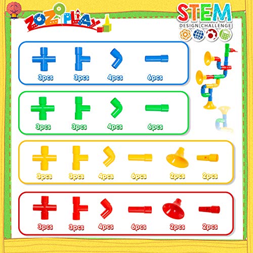 ZoZoplay STEM Toys Tube Locks 72 Piece Tubular Pipes & Spouts & Joints & Whistles Learning Educational Building Block Set with Wheels Gift for Boys Girls - Thumbnail 2