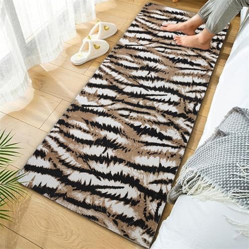 Image of SAGON 2x5 Ft Printed Runner Carpet - Cotton Bedside Rug for Bedroom & Living Room (Tiger Print)