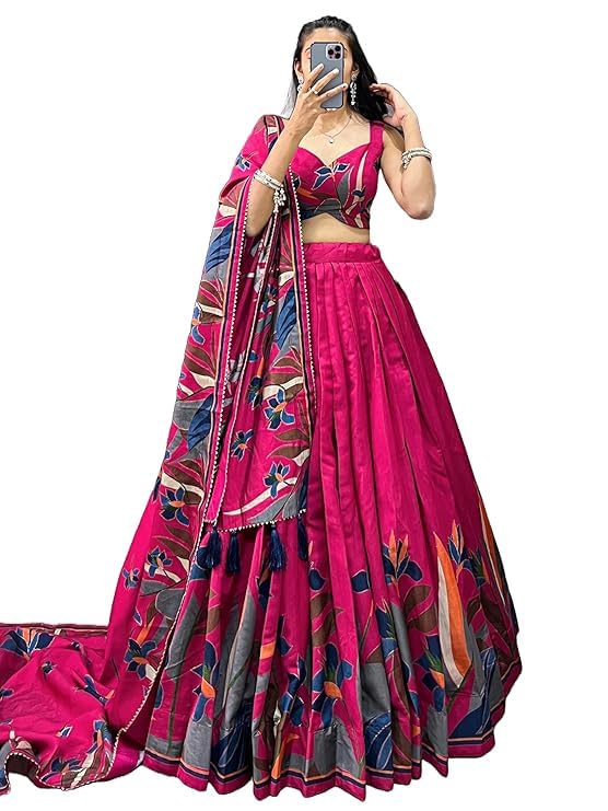 Women's Tussar Silk Lehenga Choli Set | Patola Print with Foil Work | Unstitched Blouse | Designer Ethnic Wear for Navratri, Wedding, Festival & Party (1216 pik)