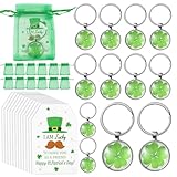 Set 12 Llavero Trébol de Cuatro Hojas de Madera, llaveros de la suerte,tréboles de cuatro hojas,acero inoxidable,Regalos de Suerte para Exámenes,Navidad,Cumpleaños,Agradecimientos Amigos y Colegas