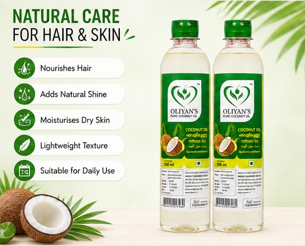 Image of OLIYANS Cold Pressed Coconut Oil Pack of 2 (500ml Each) | Natural Multipurpose Oil | Total 1L