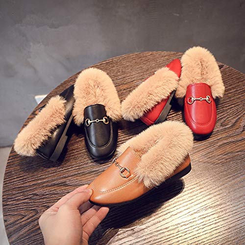 TangDao Toddler Little Big Kids Boat Dress Shoes Soft Slip-on Flats Shoes with Fur Girls Boys Comfort Loafers Leather Warm Dress Shoes for Girls4