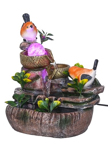 Image of Polyresin Orange Birds Tabletop 3 Steps Indoor Water Fountain for Home Decor with LED, Speed Controller Pump & Crystal Ball (Size: 26 x 17 x 31 CM |Colour: Multi|Weight: 1770 Gram)