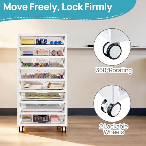 Image of Vtopmart 8 Tier Rolling Cart with Drawers, Clear Plastic