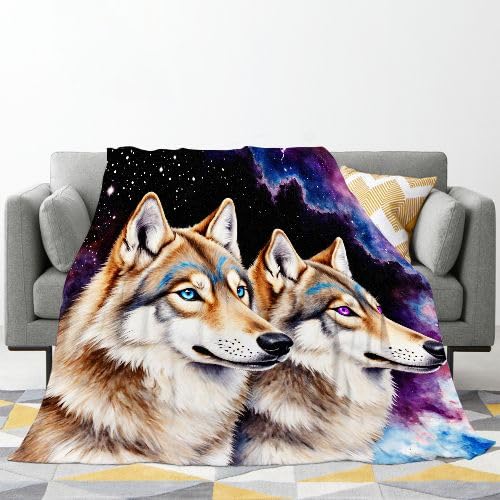 Narzuta z dwoma wilkami, odporny na blaknięcie, dekoracyjny koc, na łóżko, ciepły i lekki, pluszowy koc na każdą porę roku, 220 x 240 cm