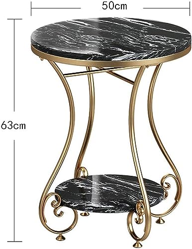 Image of Round End Table with Storage Side Table Corner Table Metal White Wooden Top with Gold Base for Living Room Bedroom-Black & Gold