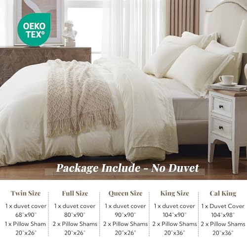 Image of MILDLY Duvet Cover Cal King Ultra Soft Comforter Cover Set 3pcs, Off White | Washed Microfiber Cotton-Like, Breathable Comfort, Hidden Zipper, 8 Corner Ties, OEKO-TEX Certified, Fade Resistant