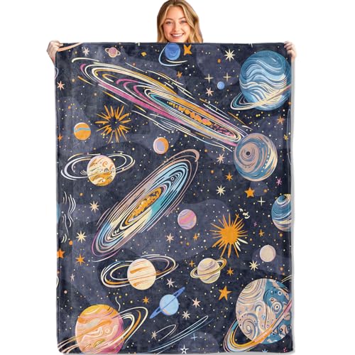 Image of MIEPOS Celestial Throw Blanket - 40x50in,Ultra Soft, Cozy Lightweight Flannel,Planets and Starry Sky Blankets - Gifts for Kids Boys & Space Lovers,for Couch Office Travel,Home Living Room Decor