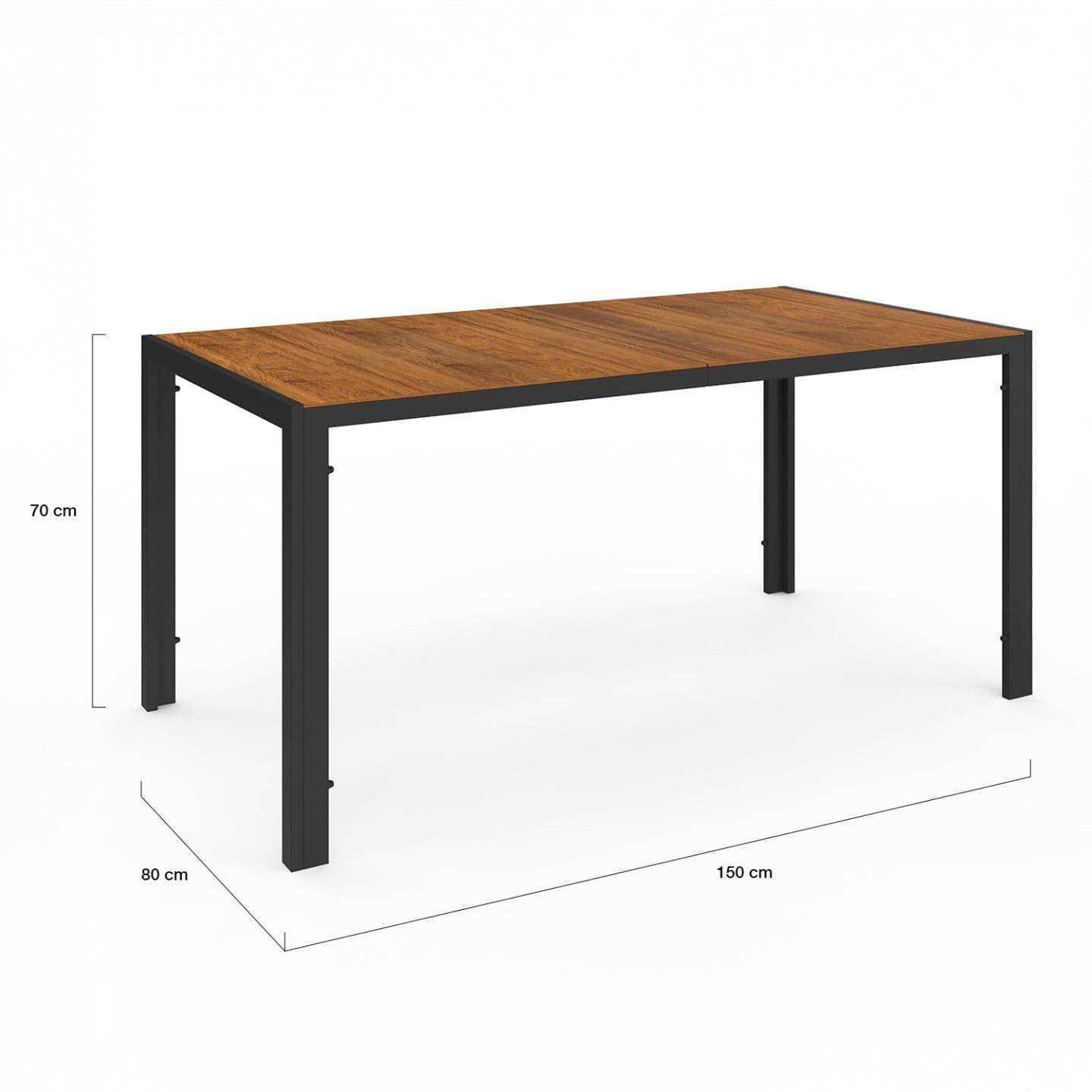 IDMarket - Salon de Jardin NOUMEA Table 150 cm Plateau Verre trempé Effet Bois et 6 chaises empilables Noir et Bois