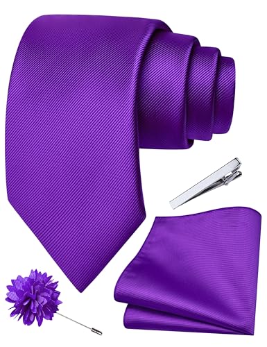 Image of Branduce 3.15 inch(8cm) Solid Formal Tie and Pocket Square Plain Necktie Lapel Pin and Tie Clip Set for Men