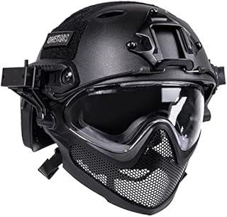 OneTigris Tactical Fast Helmet - Upgraded Airsfot Helmet All-In-One Integrated PJ Type Helmet with Tactical Goggles Visor & Steel Mesh Airsoft Mask for Airsoft Shooting Paintball Wargames
