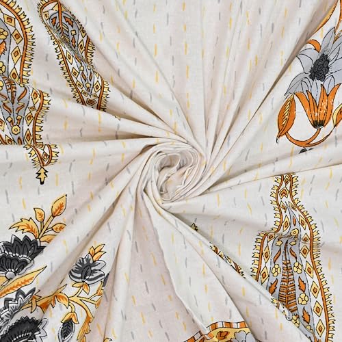 Image of 100% Cotton Single Bedsheet with 1 Pillow Cover | 240 TC Pure Cotton Flat Bed Sheet | Traditional Jaipuri Printed Bedding Set | Soft & Breathable | 60 x 90 Inch (Rangmahal Single 49)
