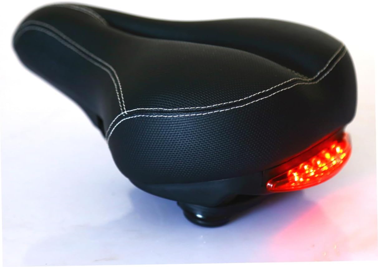 Leather Bike Seat Pad with Taillight Dual Spring Suspension Breathable Wide Saddle Cushion for Men Women Fits Road Mountain Cruiser Bikes