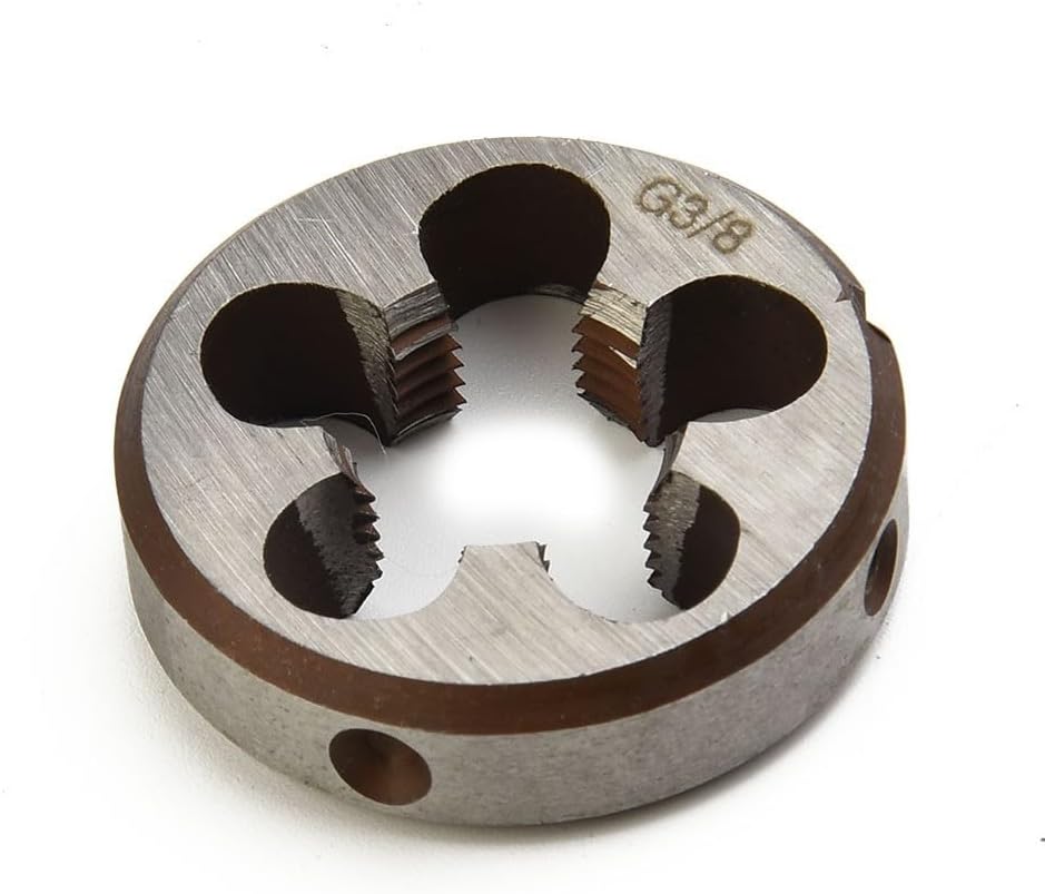 Round Dies,High Speed Steel Pipe Thread Round Dies For 1/8 1/4 3/8 1/2 3/4 HSS Right Hand Threading Tool Professional Home Use Silver Color(G3/8-19)