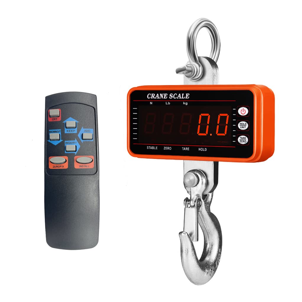 Digital Crane Scale with Remote Control,2200lb/1000kg Industrial Weight Scale,Heavy Duty Hanging Scales for Farms Hunting Livestock Bow Draw Weight,Heavy Duty Crane Scale