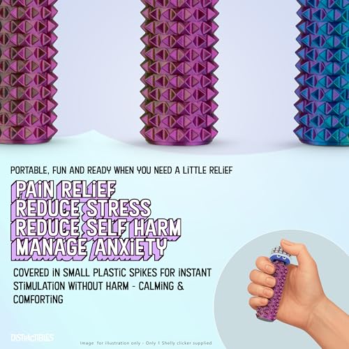 Image of Distractibles Shelly - Sensory Fidget Clicker, Textured Pain Stim Device, Stress Relief for Focus and Concentration (Neon Harmony)