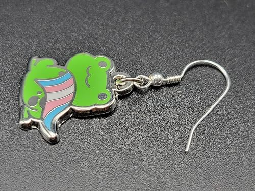 Trans Pride Frog Earrings in Transgender LGBT+ Flag | Chibi Superhero Gay Frog Earrings4