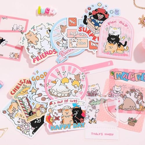 Image of VOTDOT Paper Junk Journal & Scrapbook Kit, Scrapbooking Supplies Kit with Creative Decor Journaling Supplies, Stationery, Stickers, A6 Grid Notebook with Graph Ruled Page Gift for Girl (Cats Letter)