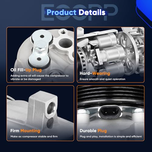 Image of ECCPP AC Compressor Direct Fit for Pontiac Grand Prix V6 3.1L 1997-2001 | for Chevrolet Monte Carlo V6 3.4L 2000 57972,58972 Fast Cooling AC Compressor with Clutch Low Vibration Fuel Efficient