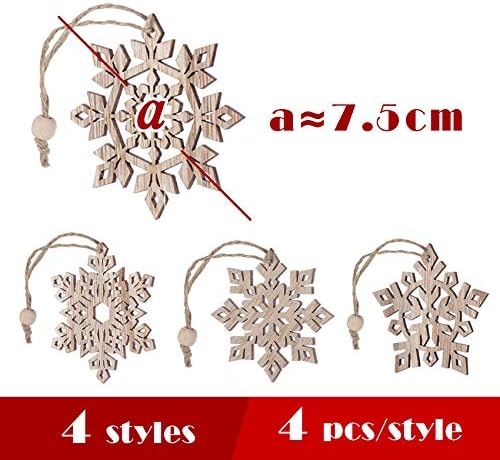 Wooden Snowflakes 16 Pcs Christmas Ornaments Rustic Christmas Tree Hanging Decorations Ornament Craft Gift Embellishments